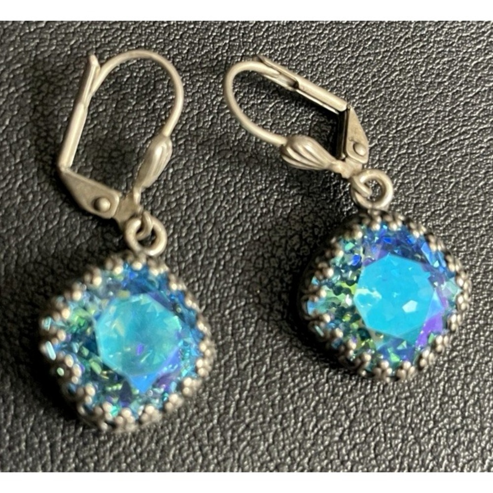 JBB Rhinestone Dangle Earrings Joshua Benbassat Silver Tone Blue Aurora Pierced
